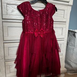 Elegant Burgundy Lace Kids Dress with Bow